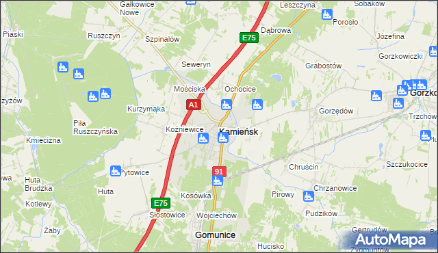 mapa Kamieńsk, Kamieńsk na mapie Targeo