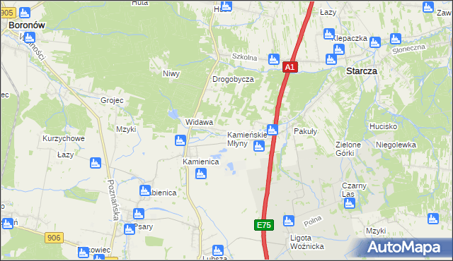 mapa Kamieńskie Młyny, Kamieńskie Młyny na mapie Targeo