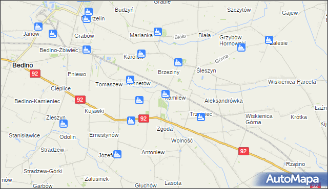 mapa Kamilew gmina Bedlno, Kamilew gmina Bedlno na mapie Targeo