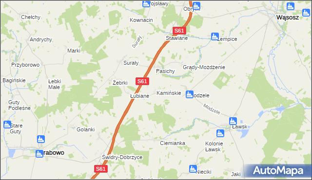 mapa Kamińskie gmina Grabowo, Kamińskie gmina Grabowo na mapie Targeo