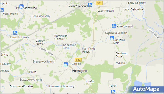 mapa Kamińskie Pliszki, Kamińskie Pliszki na mapie Targeo