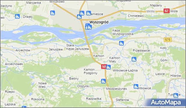 mapa Kamion gmina Młodzieszyn, Kamion gmina Młodzieszyn na mapie Targeo