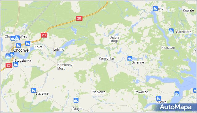 mapa Kamionka gmina Chociwel, Kamionka gmina Chociwel na mapie Targeo