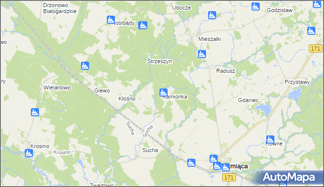 mapa Kamionka gmina Grzmiąca, Kamionka gmina Grzmiąca na mapie Targeo