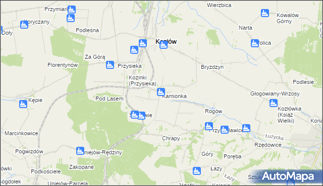 mapa Kamionka gmina Kozłów, Kamionka gmina Kozłów na mapie Targeo