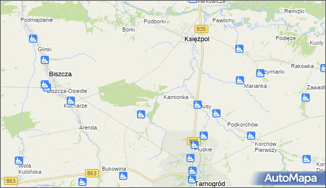 mapa Kamionka gmina Księżpol, Kamionka gmina Księżpol na mapie Targeo