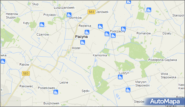 mapa Kamionka gmina Pacyna, Kamionka gmina Pacyna na mapie Targeo