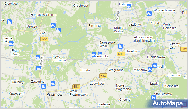 mapa Kamionka gmina Prażmów, Kamionka gmina Prażmów na mapie Targeo