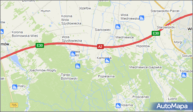 mapa Kamionka gmina Wiskitki, Kamionka gmina Wiskitki na mapie Targeo