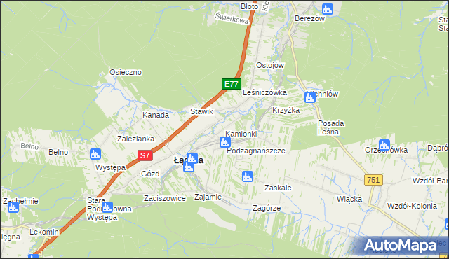 mapa Kamionki gmina Łączna, Kamionki gmina Łączna na mapie Targeo