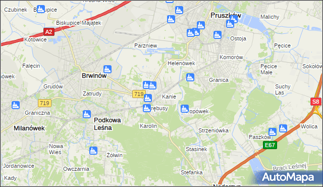 mapa Kanie gmina Brwinów, Kanie gmina Brwinów na mapie Targeo