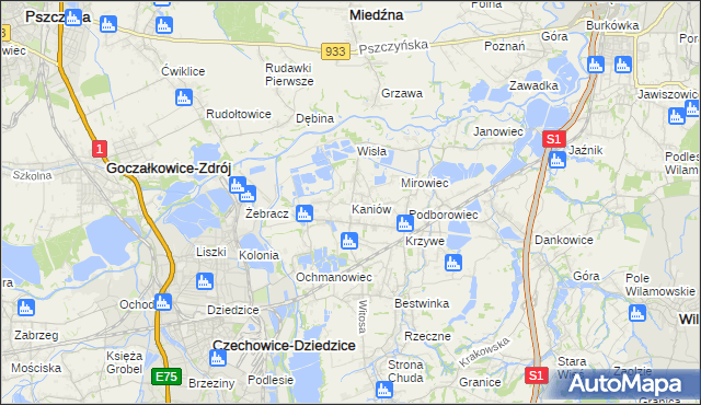 mapa Kaniów gmina Bestwina, Kaniów gmina Bestwina na mapie Targeo