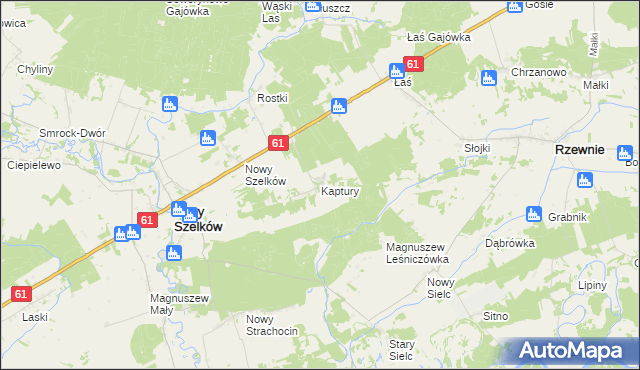 mapa Kaptury gmina Szelków, Kaptury gmina Szelków na mapie Targeo