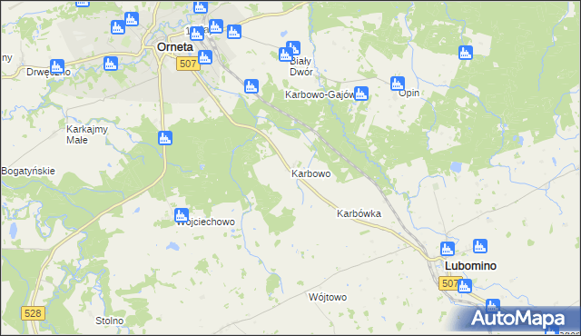 mapa Karbowo gmina Orneta, Karbowo gmina Orneta na mapie Targeo