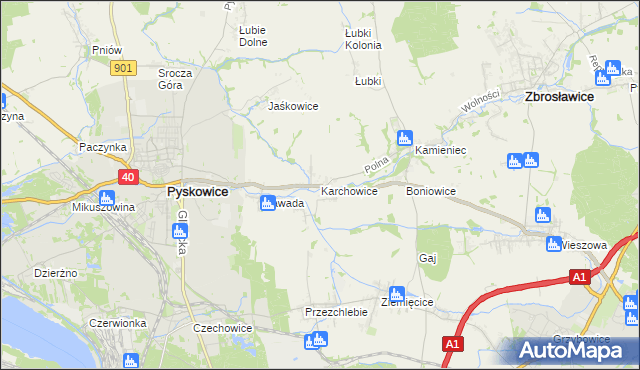 mapa Karchowice, Karchowice na mapie Targeo