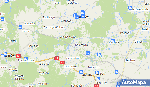 mapa Karczówka gmina Rusinów, Karczówka gmina Rusinów na mapie Targeo