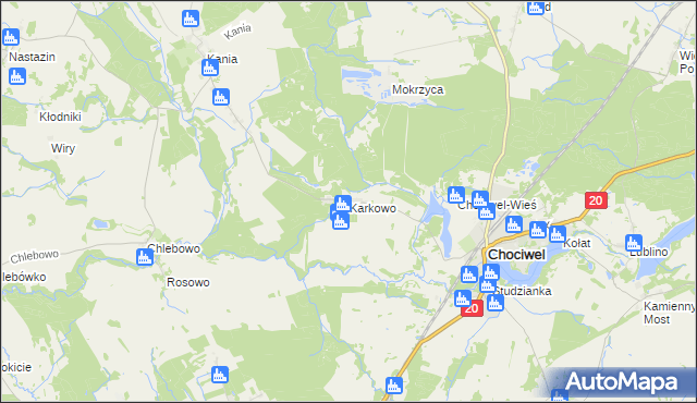 mapa Karkowo gmina Chociwel, Karkowo gmina Chociwel na mapie Targeo