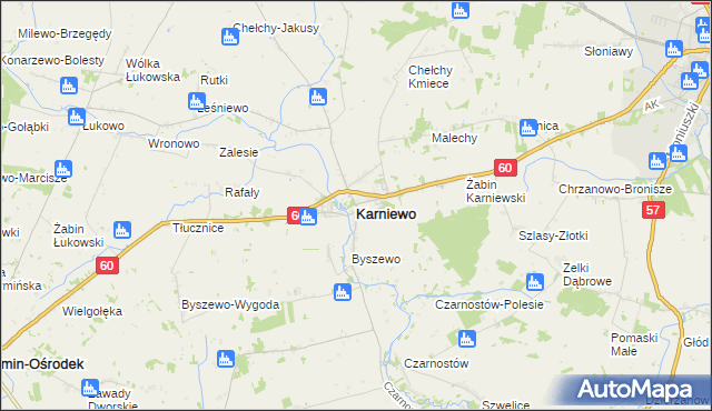 mapa Karniewo powiat makowski, Karniewo powiat makowski na mapie Targeo