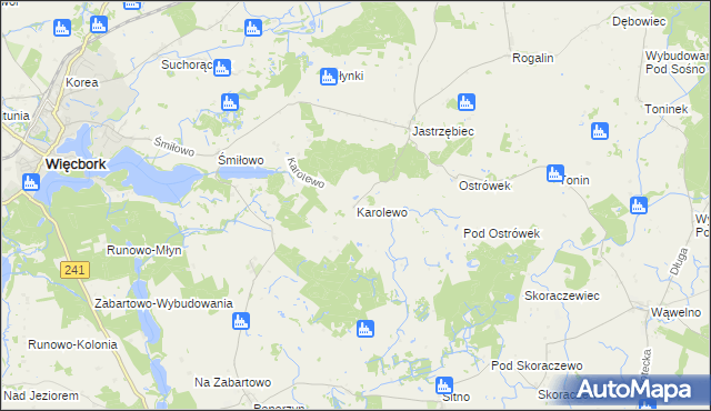 mapa Karolewo gmina Więcbork, Karolewo gmina Więcbork na mapie Targeo