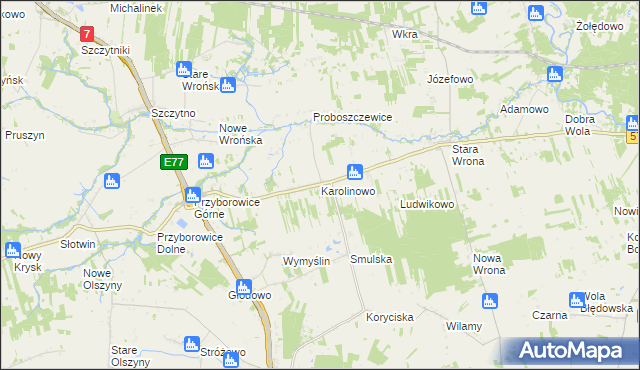 mapa Karolinowo gmina Załuski, Karolinowo gmina Załuski na mapie Targeo
