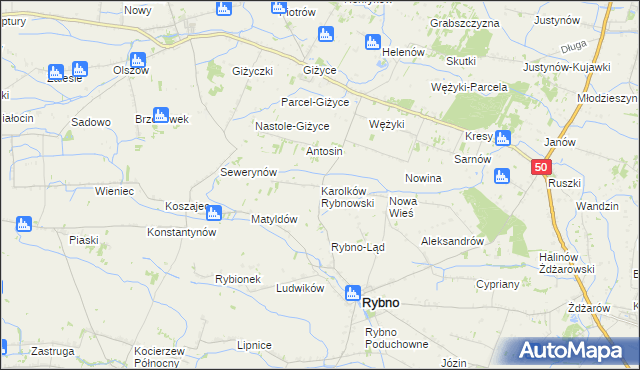 mapa Karolków Rybnowski, Karolków Rybnowski na mapie Targeo