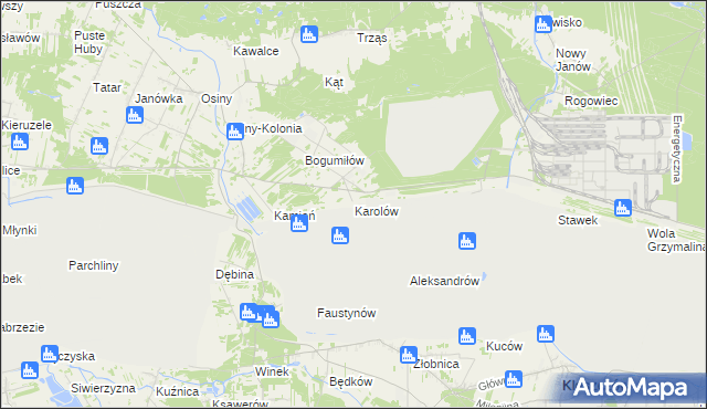 mapa Karolów gmina Kleszczów, Karolów gmina Kleszczów na mapie Targeo