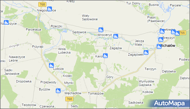 mapa Karolów gmina Michałów, Karolów gmina Michałów na mapie Targeo