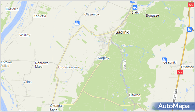 mapa Karpiny, Karpiny na mapie Targeo