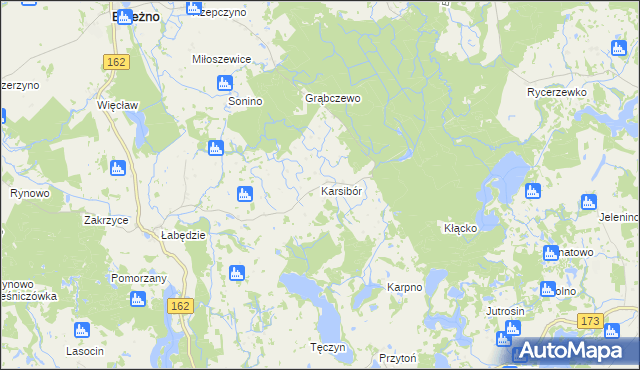 mapa Karsibór gmina Brzeżno, Karsibór gmina Brzeżno na mapie Targeo