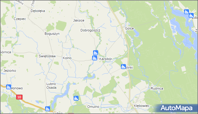 mapa Karsibór gmina Wałcz, Karsibór gmina Wałcz na mapie Targeo