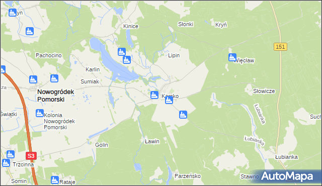 mapa Karsko gmina Nowogródek Pomorski, Karsko gmina Nowogródek Pomorski na mapie Targeo