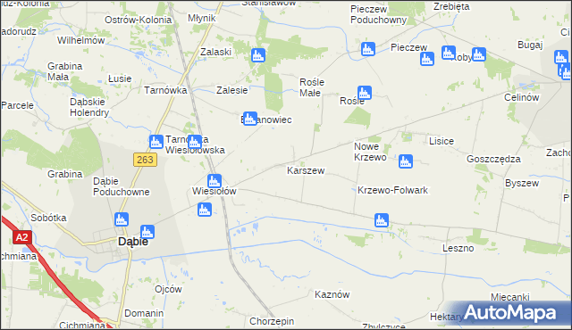 mapa Karszew gmina Dąbie, Karszew gmina Dąbie na mapie Targeo