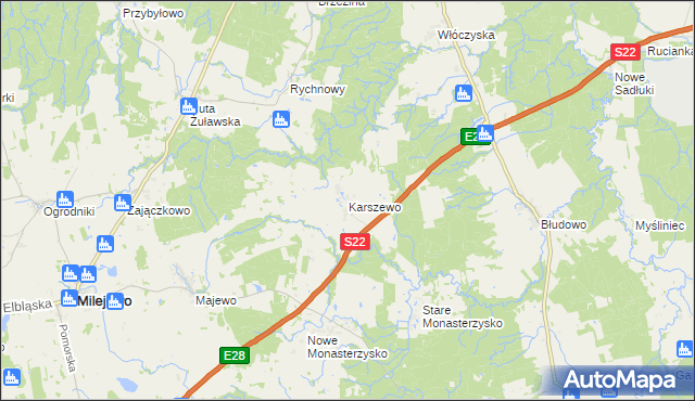 mapa Karszewo gmina Młynary, Karszewo gmina Młynary na mapie Targeo