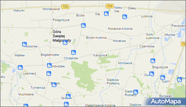 mapa Karsznice gmina Góra Świętej Małgorzaty, Karsznice gmina Góra Świętej Małgorzaty na mapie Targeo