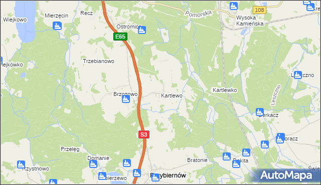 mapa Kartlewo gmina Przybiernów, Kartlewo gmina Przybiernów na mapie Targeo