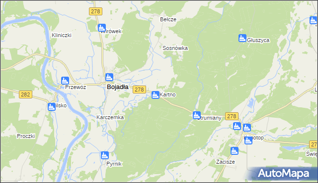 mapa Kartno gmina Bojadła, Kartno gmina Bojadła na mapie Targeo