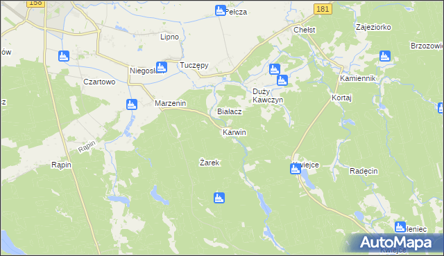 mapa Karwin gmina Drezdenko, Karwin gmina Drezdenko na mapie Targeo