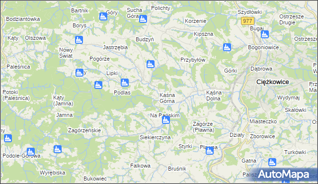 mapa Kąśna Górna, Kąśna Górna na mapie Targeo