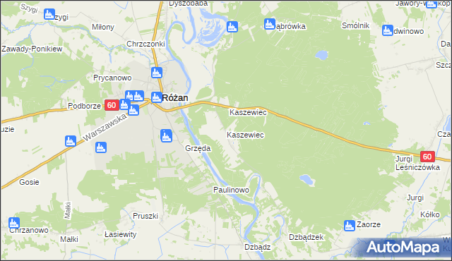 mapa Kaszewiec gmina Różan, Kaszewiec gmina Różan na mapie Targeo