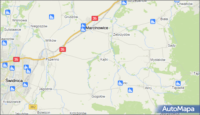 mapa Kątki gmina Marcinowice, Kątki gmina Marcinowice na mapie Targeo