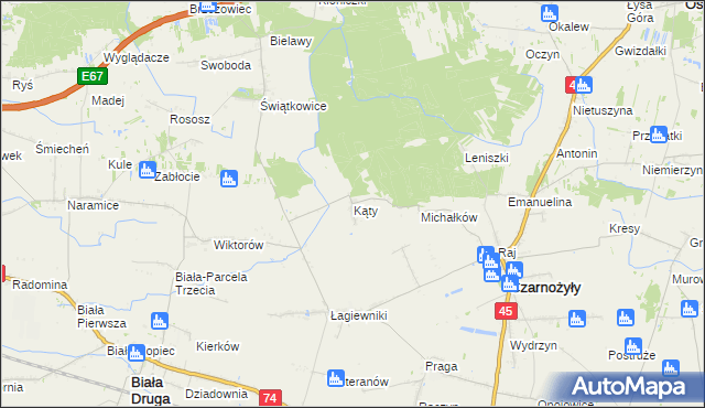 mapa Kąty gmina Czarnożyły, Kąty gmina Czarnożyły na mapie Targeo