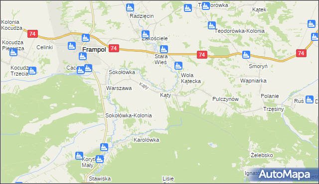 mapa Kąty gmina Frampol, Kąty gmina Frampol na mapie Targeo