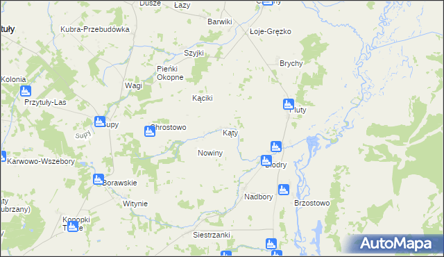 mapa Kąty gmina Jedwabne, Kąty gmina Jedwabne na mapie Targeo