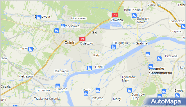 mapa Kąty gmina Osiek, Kąty gmina Osiek na mapie Targeo