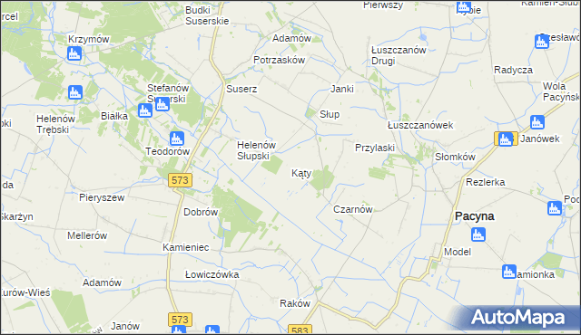 mapa Kąty gmina Pacyna, Kąty gmina Pacyna na mapie Targeo