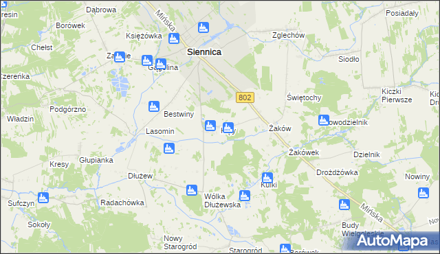 mapa Kąty gmina Siennica, Kąty gmina Siennica na mapie Targeo