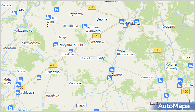 mapa Kąty gmina Widawa, Kąty gmina Widawa na mapie Targeo