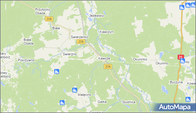 mapa Kawcze gmina Miastko, Kawcze gmina Miastko na mapie Targeo