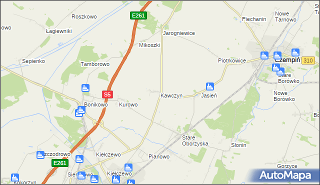 mapa Kawczyn gmina Kościan, Kawczyn gmina Kościan na mapie Targeo