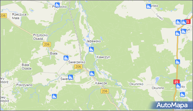 mapa Kawczyn gmina Miastko, Kawczyn gmina Miastko na mapie Targeo